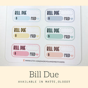 Bill Due | Planner Sticker | Erin Condren | FBS58