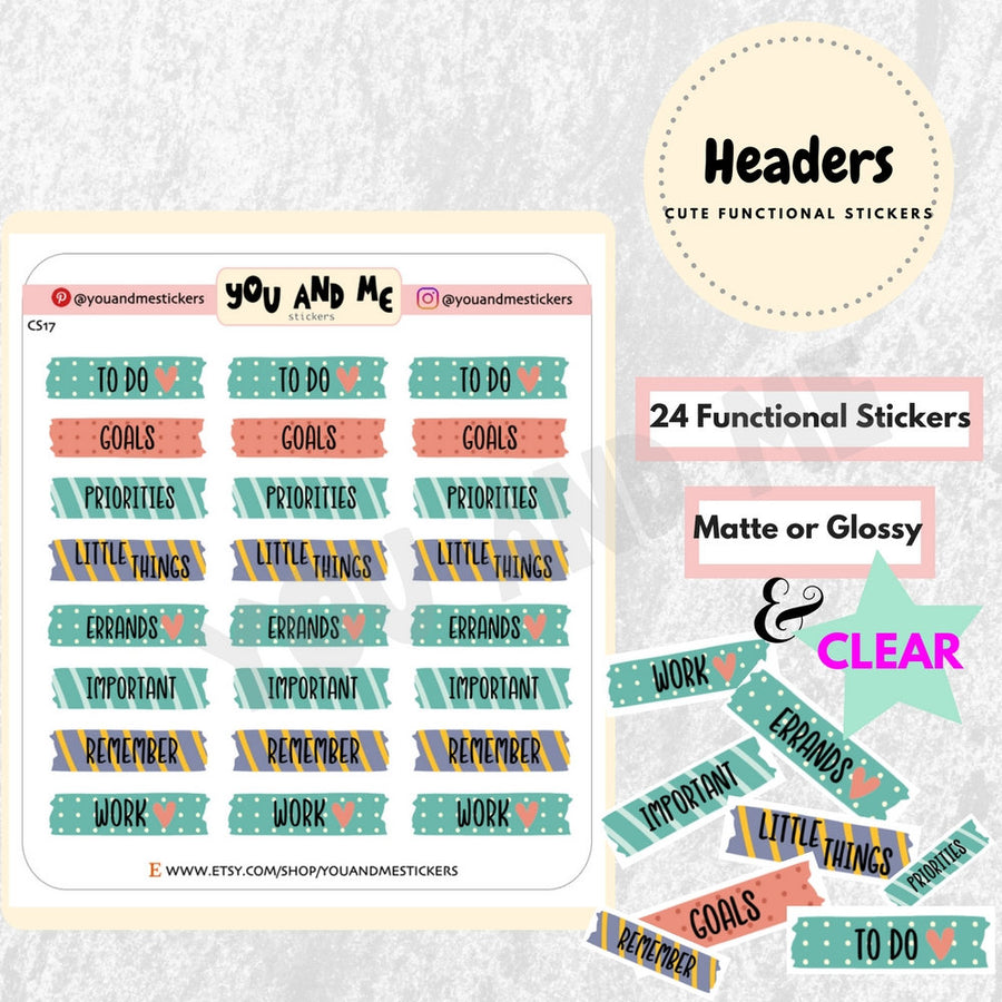 Headers | Functional Stickers | Planner Stickers | Erin Condren | CS17