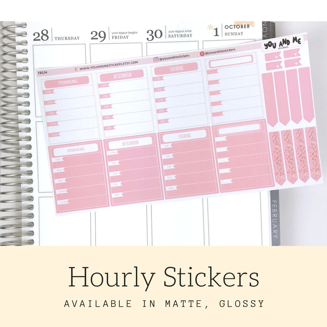 Hourly Stickers | Time Stickers | Schedule Stickers | Timeline Stickers | Erin Condren | Happy Planner | Bullet Journal | FBS34