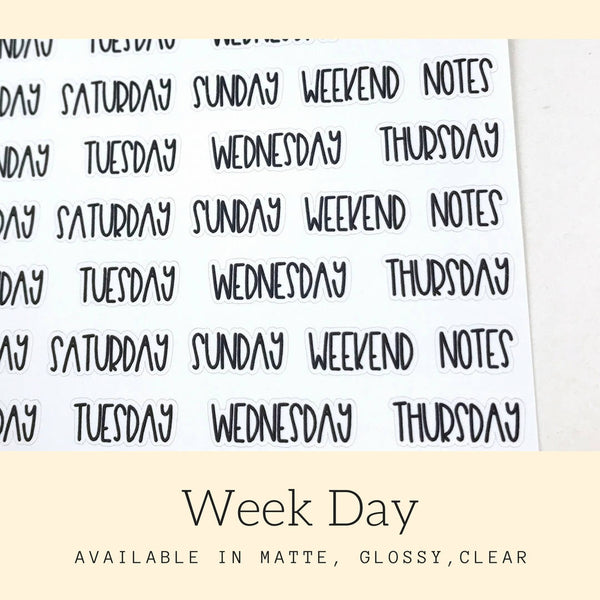 Week Day Stickers, Script Stickers, Days of the Week