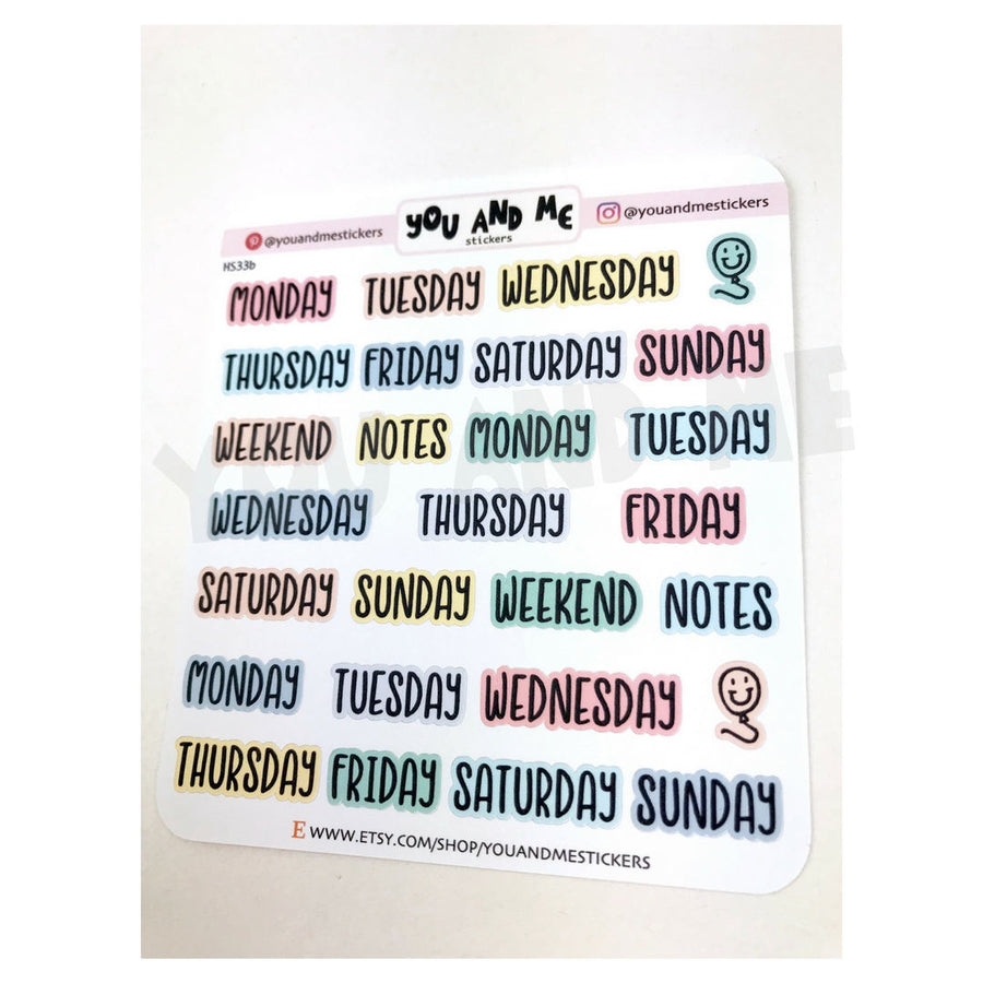 Week Day Stickers | Script Stickers | Days of the Week | Planner Stickers | Stickers | Bullet Journal | Erin Condren | Happy Planner | HS33b