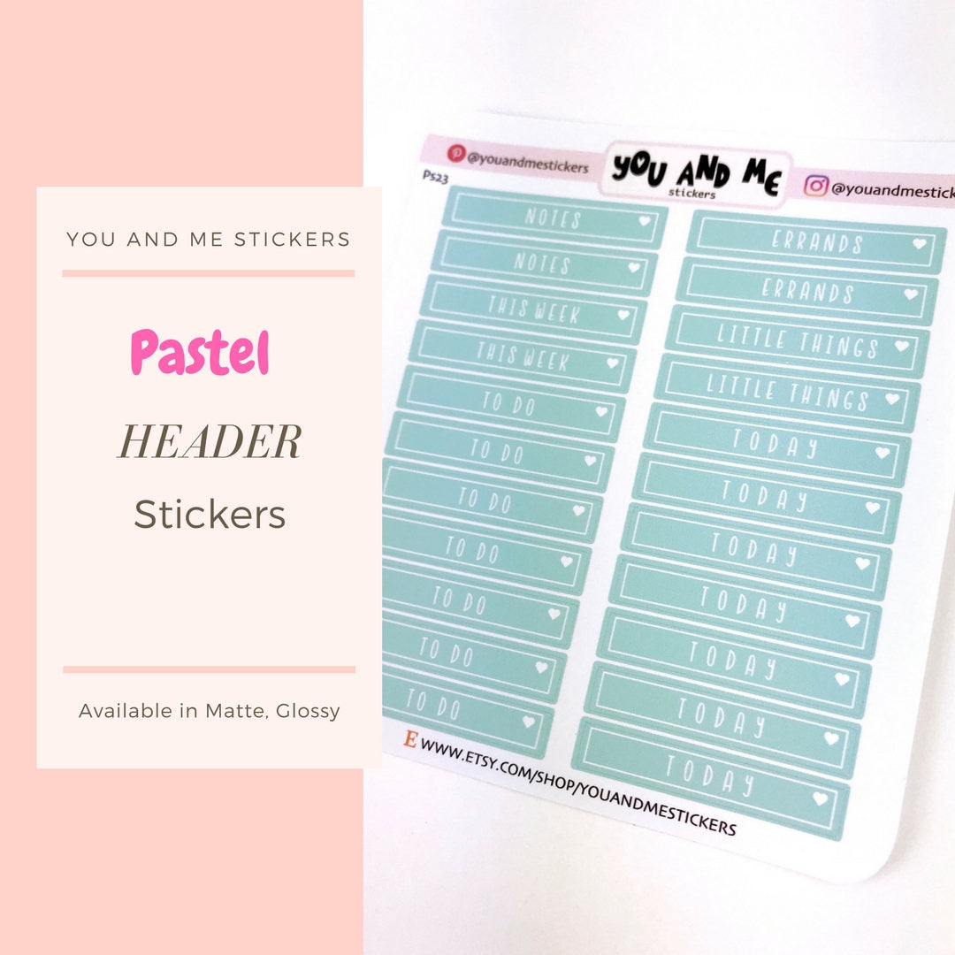 Pastel Stickers | Planner Stickers | Headers | Header Stickers | Functional Stickers | Erin Condren | Happy Planner | Bullet Journal | PS23