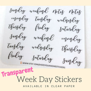 Transparent Sticker | Week Day Sticker | Planner Stickers | Erin Condren | Happy Planner | HS35