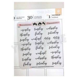Transparent Sticker | Week Day Sticker | Planner Stickers | Erin Condren | Happy Planner | HS35
