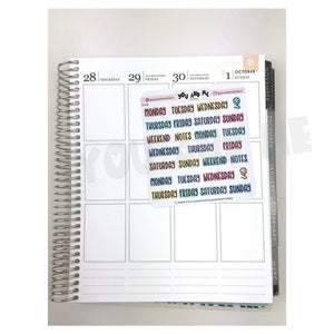 Week Day Stickers | Script Stickers | Days of the Week | Planner Stickers | Stickers | Bullet Journal | Erin Condren | Happy Planner | HS33b