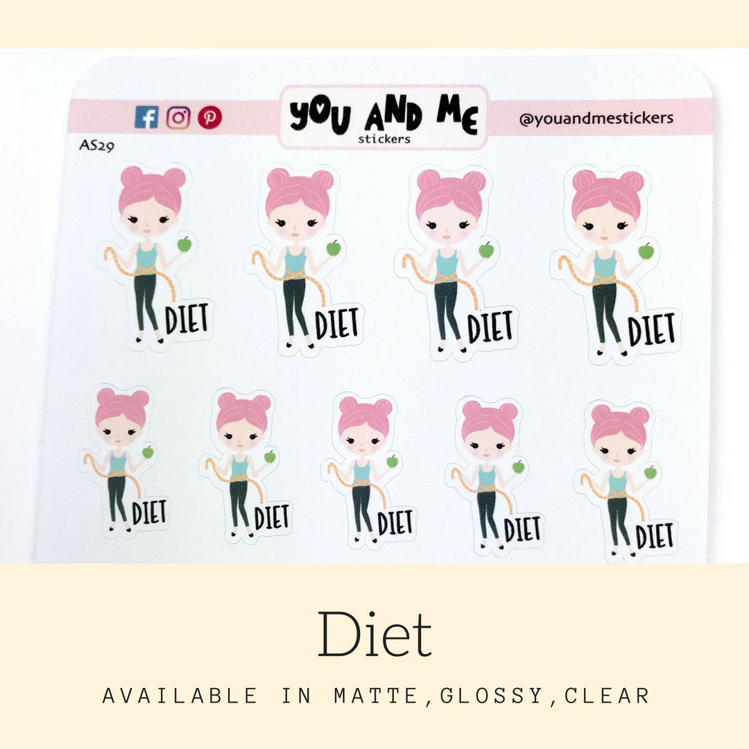 Diet Stickers | Character Stickers | Planner Stickers | Erin Condren | AS29