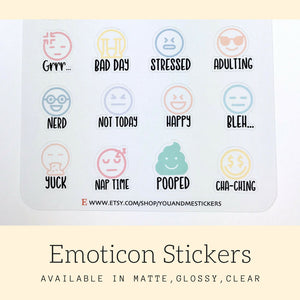 Emoticon Stickers | Kawaii Stickers | Pastel Stickers | Planner Stickers | Cute Stickers | Erin Condren | Happy Planner | IFS84