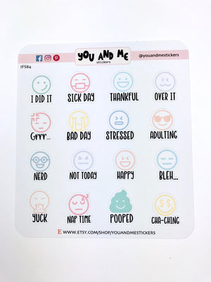 Emoticon Stickers | Kawaii Stickers | Pastel Stickers | Planner Stickers | Cute Stickers | Erin Condren | Happy Planner | IFS84